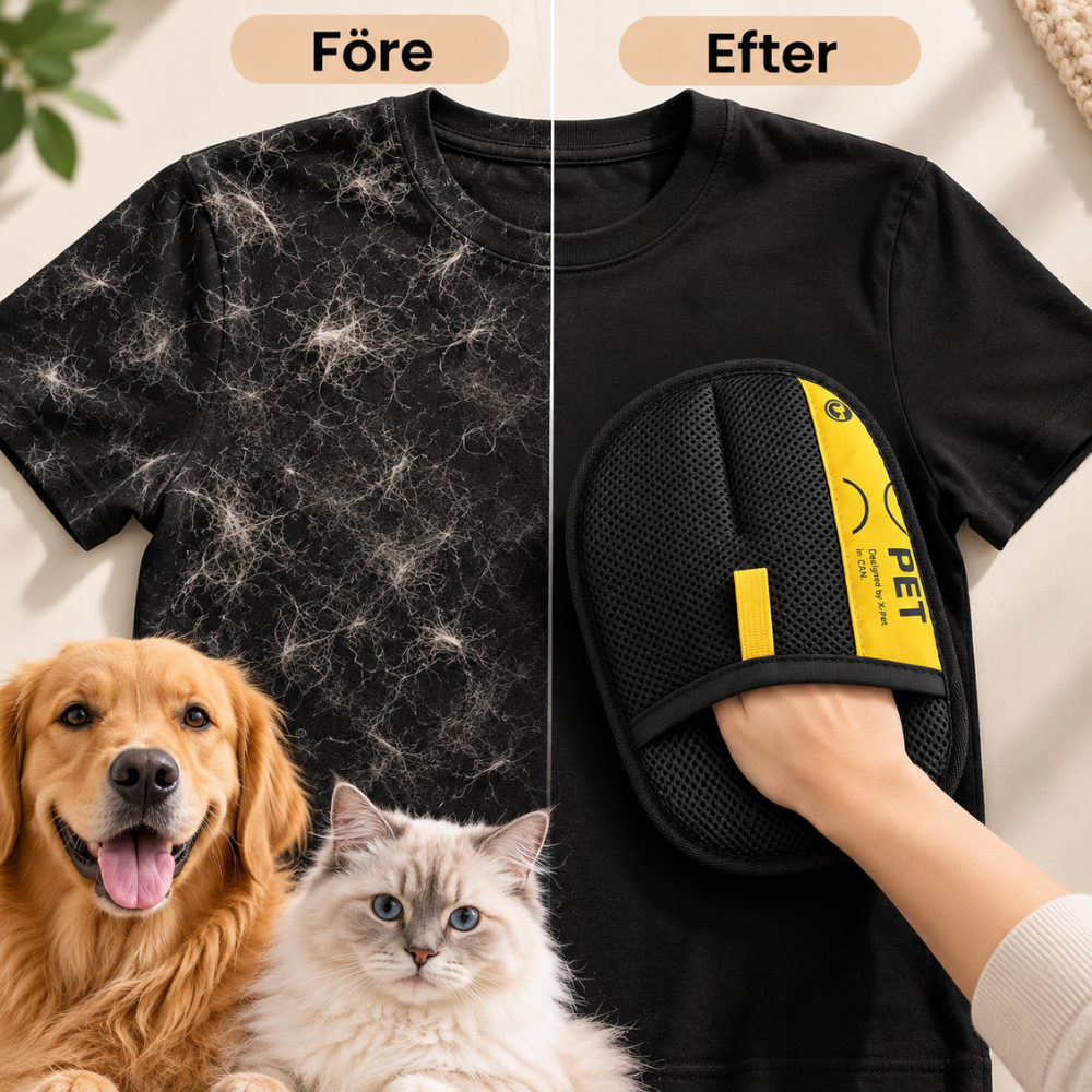 PälsFri™ – Återanvändbar Pälshandske som tar bort hund- och katthår från kläder möbler och bilen på ett svep!
