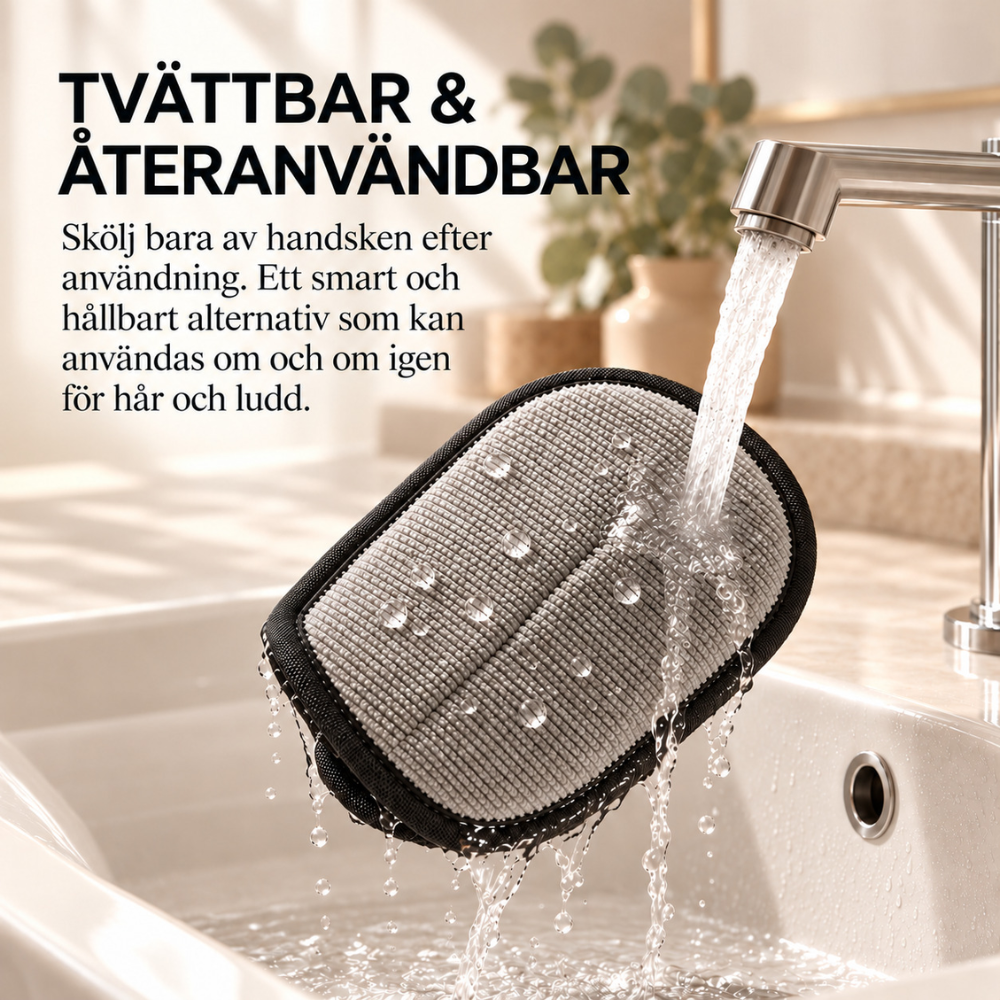PälsFri™ – Återanvändbar Pälshandske som tar bort hund- och katthår från kläder möbler och bilen på ett svep!